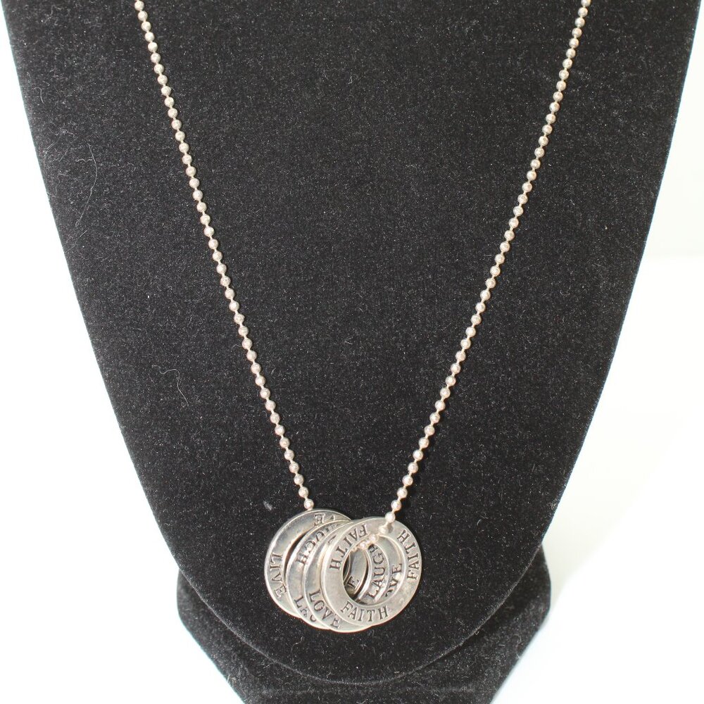 Silvertone Metal Inspirational Words 4 Circle Discs Necklace